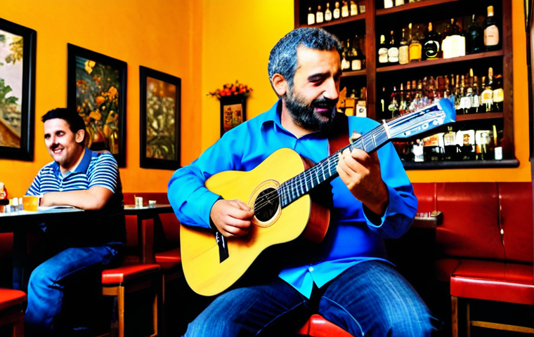 **

"A street musician in Seville, Spain, playing a guitar and singing a copla in a tapas bar, fully clothed, appropriate attire, safe for work, perfect anatomy, natural proportions, warm lighting, professional photography, modest clothing, family-friendly setting, no alcohol depicted, focus on the emotion of the performance."

**