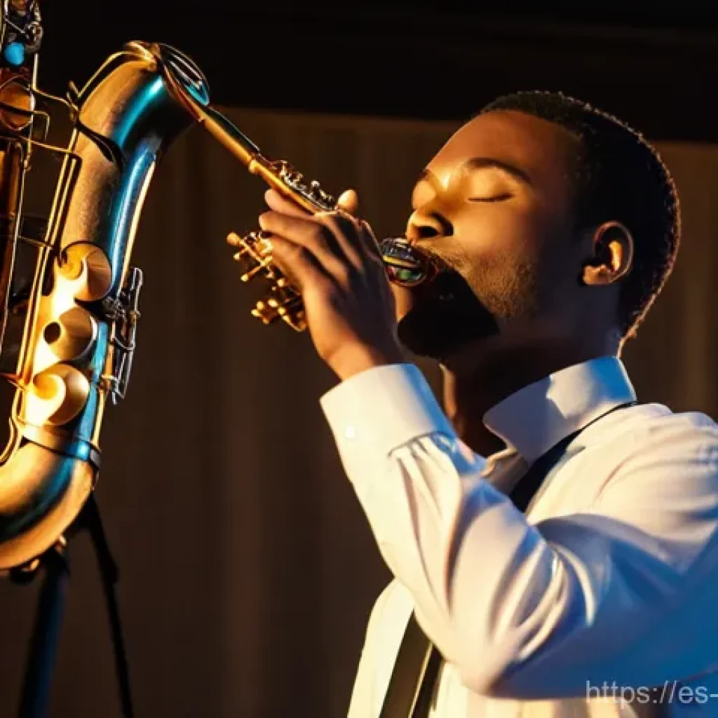 색소폰 즉흥 연주 - **Prompt 1: Soulful Unveiling**
    A highly detailed, cinematic shot of a saxophonist, dressed in a...