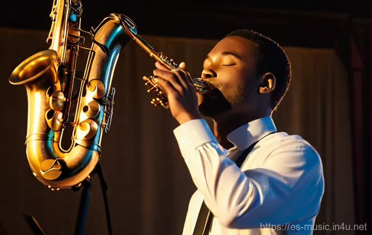 색소폰 즉흥 연주 - **Prompt 1: Soulful Unveiling**
    A highly detailed, cinematic shot of a saxophonist, dressed in a...
