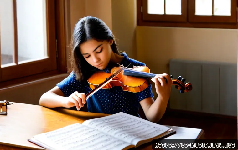 Home 17 국제 음악 콩쿠르 준비법 - Photorealistic young Spanish classical violinist preparing for an international music competition in...